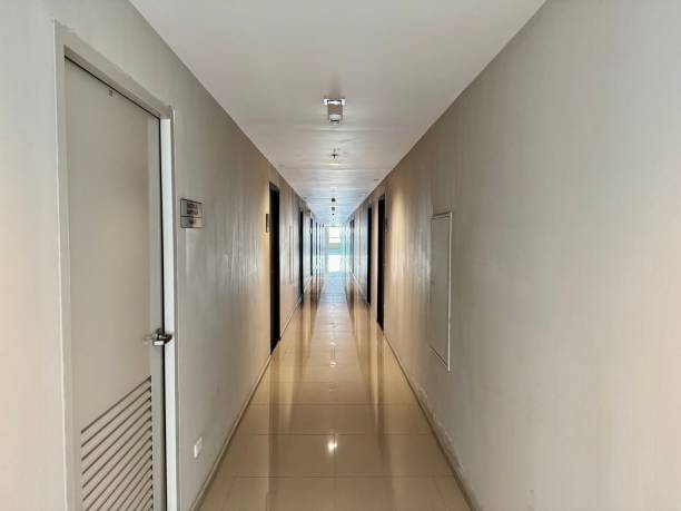 istock apartment corridor with a row of room unit 2185764676