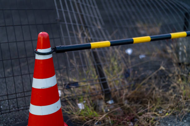 istock Red TRAFFIC CONE and collapsed fences, SAFETY CONE, 2185766462
