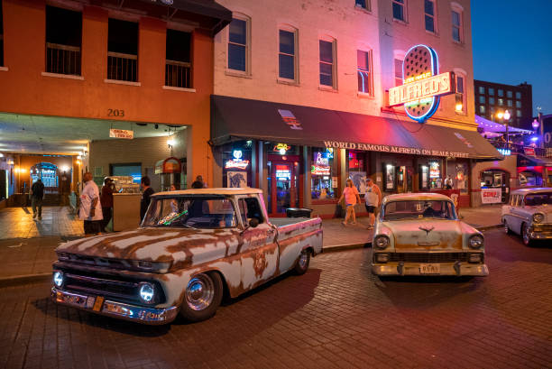 Old Car Show at Night in Downtown Memphis- Tennessee