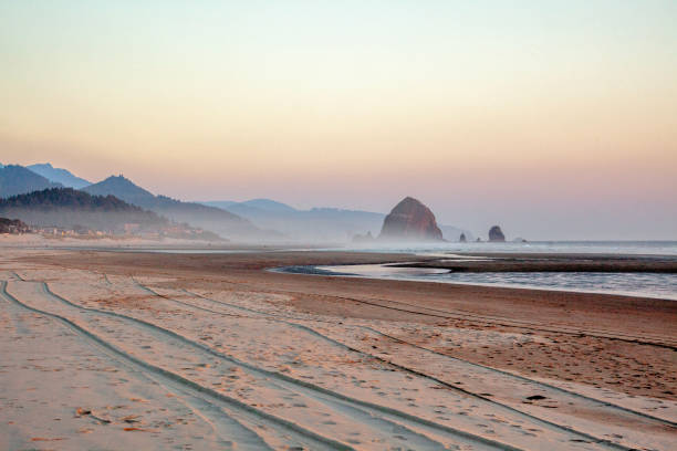 istock View across sandy beach to island in ocean at sunset 2185770052