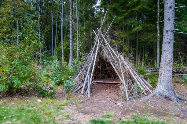 istock Wooden wigwam made from wooden sticks. 2185773751
