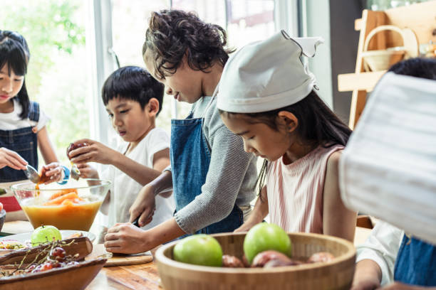 istock Childhood students and friends learning how to cooking in kitchen at school class education 2185776461