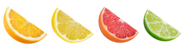 istock collection of citrus slices - orange, lime, lemon and grapefruit on isolated white background. 2185777764