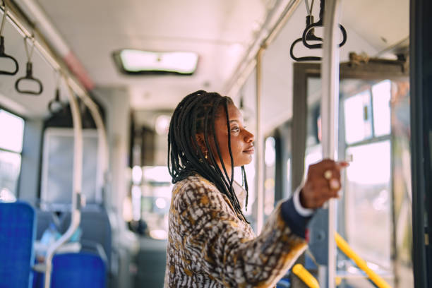 istock Young African woman traveling by bus. 2185777909