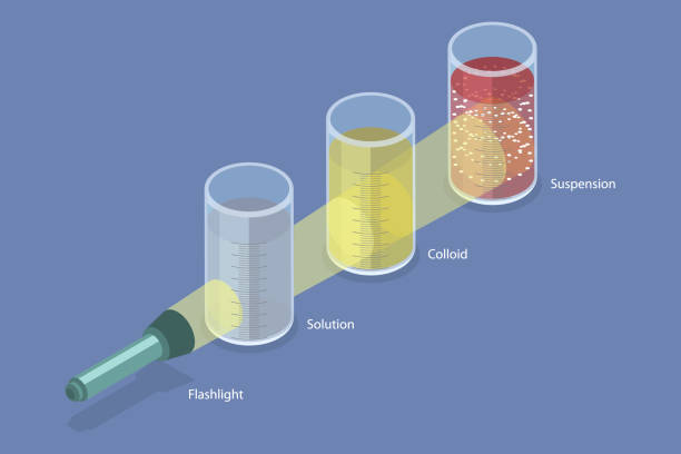 3D Isometric Flat Vector Illustration of Faraday Tyndall Effect 3D Isometric Flat Vector Illustration of Faraday Tyndall Effect, Scientific Experiment colloid stock illustrations