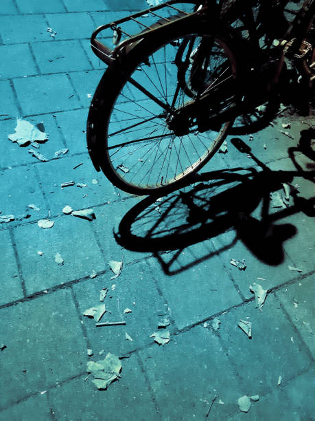 The shadow of a dutch bike at night