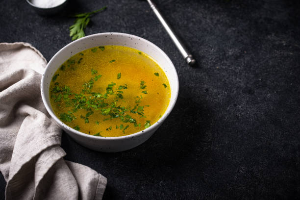 istock Chicken broth with parsley, healthy food 2185791567