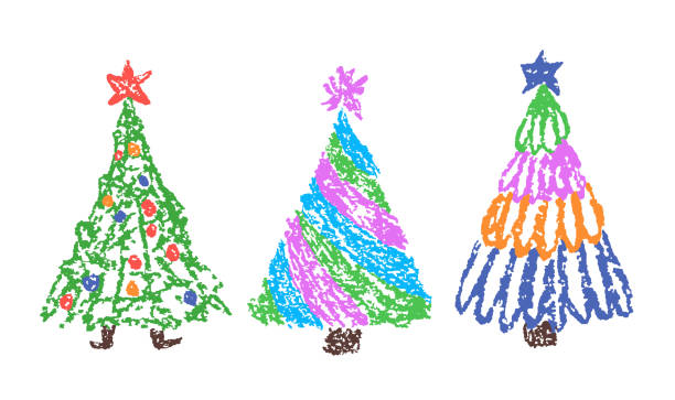 istock Christmas tree set. Like child's hand drawing crayon or pencil simple naive fir-tree. Kids creativity vector doodle joyful funny colorful innocent easy art 2185792648