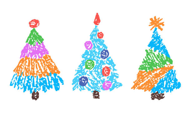 istock Christmas tree set. Like child's hand drawing crayon or pencil simple naive fir-tree. Kids creativity vector doodle joyful funny colorful innocent easy art 2185792664