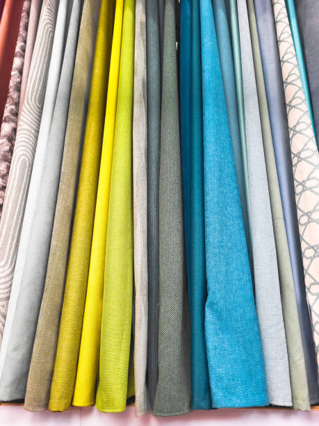 istock Colored fabrics in a row cotton curtain 2185793819