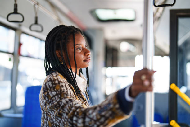 istock Young African woman traveling on bus. 2185806263