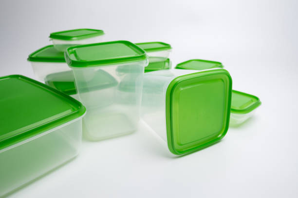 istock Empty plastic food containers on a light background. Organization of space. Sorting products 2185807956