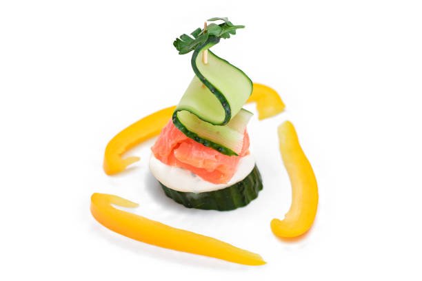 istock Canapes without Bread with Fresh Salmon, Cucumber and Cream Cheese - Isolated 2185816606