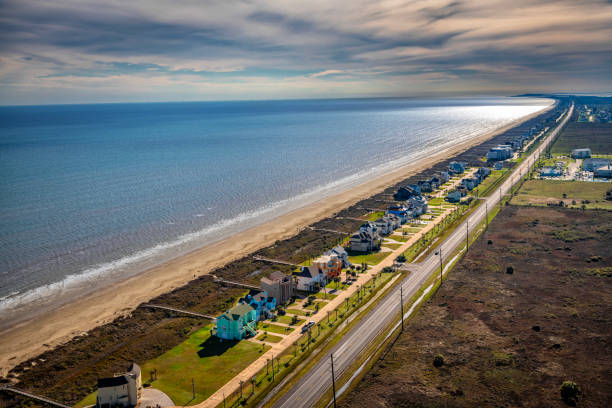 The Gulf Coast of southeast Texas, Galveston Island, located about 50 miles south of Houston shot via helicopter from an altitude of about 600 feet.