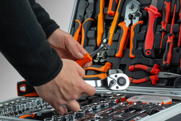 istock Close up of Technician Organizing Hand Tools in Case 2185824349