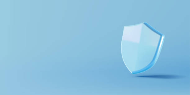 istock Realistic 3D shield on a blue background. Banner for concepts of protection, security, safety, privacy, web design. Vector illustration. 2185839836