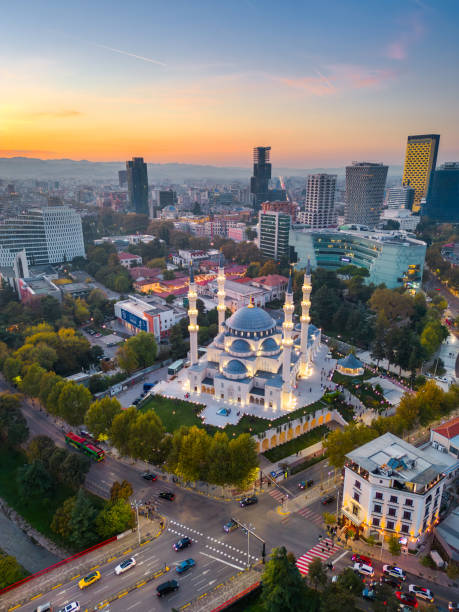 istock Tirana from drone, Mosque in Albanian Capital 2185841316