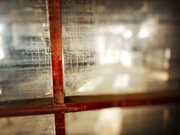 Dirty Window Pane with a Wood Sash