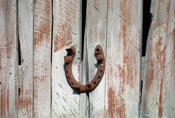 Old rustic horseshoe on old wood wall
