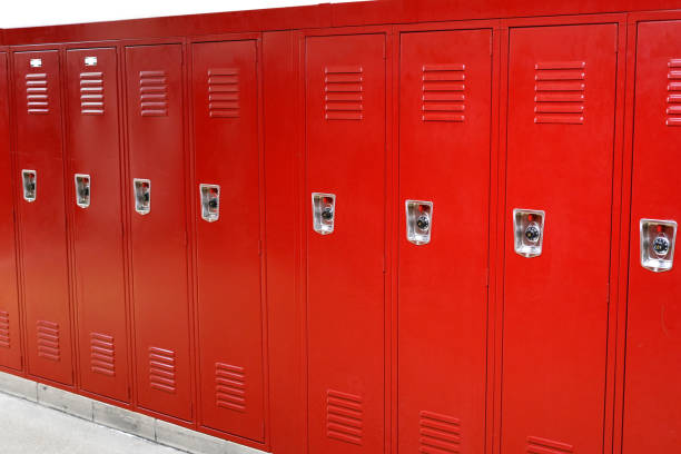 istock close up on red lockers in gym 2185848515