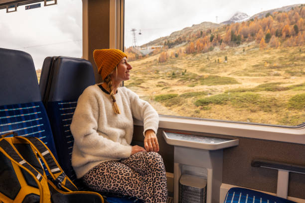 istock Woman Relaxing on Scenic Train Journey 2185848921