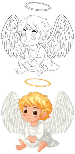 istock Adorable angel kids with halos and wings 2185850643