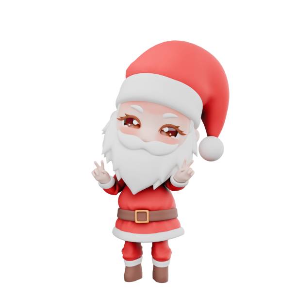 istock Chibi Santa Boy Holiday Character. A Chibi Santa Boy stands doing a two-finger pose on both hands while smiling. Christmas 3D Cartoon Design 2185857428