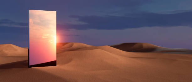 istock 3d render illustration A large mirror is reflected in the sky, creating a sense of depth and mystery 2185861768