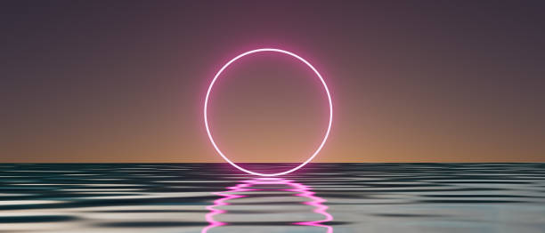 istock A glowing pink circle is floating in the water 2185861773