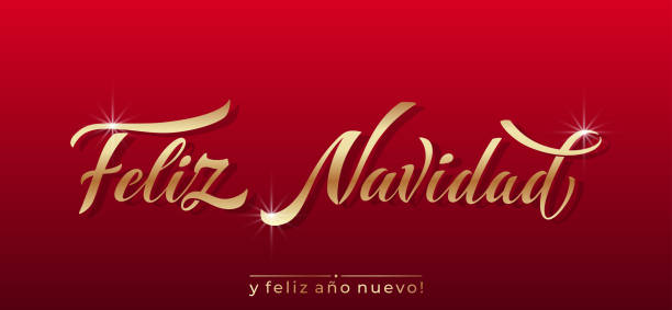 istock Feliz Navidad spanish Merry Christmas Modern calligraphy lettering on sticker for season greetings. Vector background 2185862176