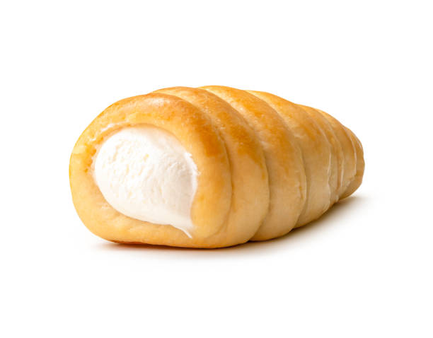 istock Front view of puff pastry cream horns isolated on white background with clipping path 2185864450