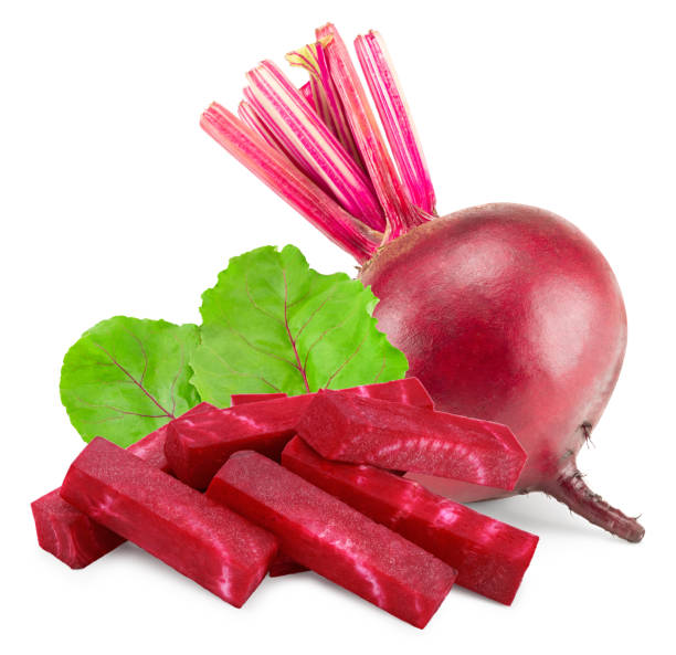 istock sliced beetroot with green leaf isolated on white background. clipping path 2185865891