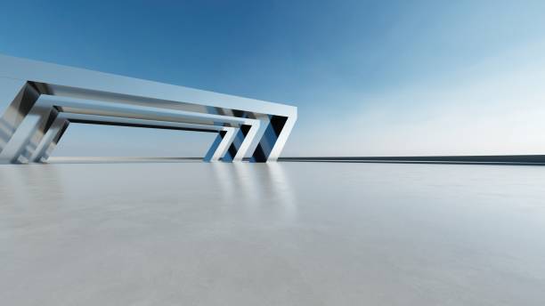 istock 3d render of abstract modern concrete white architecture with empty cement floor, minimal exterior, car presentation background 2185868025