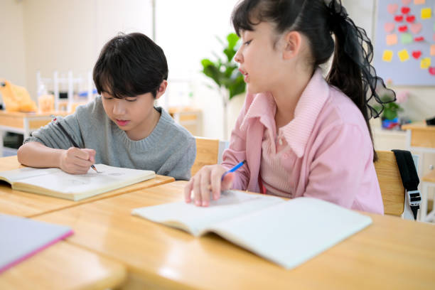 istock Art lesson, Teacher and students in the basic art classroom 2185872446