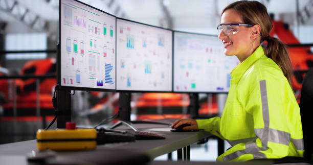 istock Automobile Production System Monitoring. Desktop Computers 2185872840