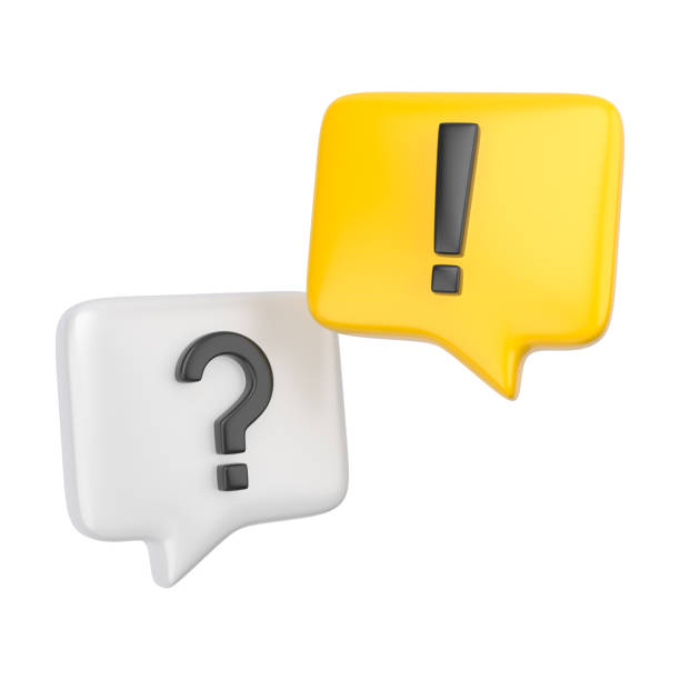 istock White and yellow speech bubbles exclamation icon sign and question mark. Have a question, question answer sign or problem. Concept of FAQ and QA answer solution information. 3d rendering 2185875683