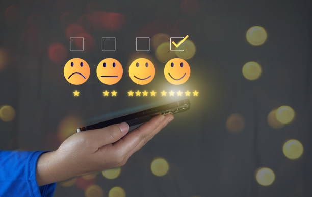 istock Customer review satisfaction feedback survey concept. User give rating to service excellent experience on mobile phone application. 2185875936