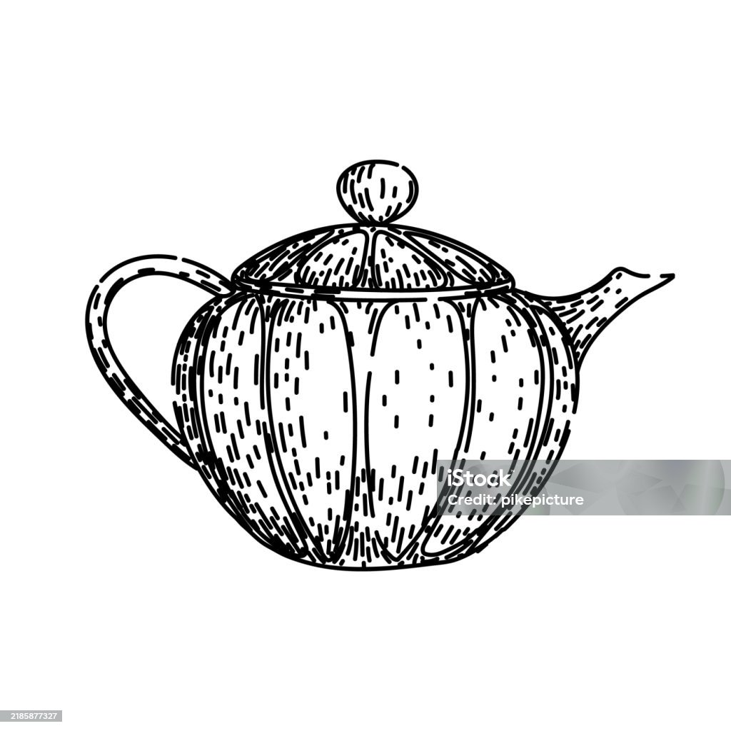 Tea Pot Scetch Porcelain Teapot Sketch Hand Drawn Vector Stock Illustration - Download ...