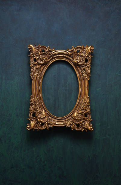 istock Metal golden frame mockup on an old wall 2185878062