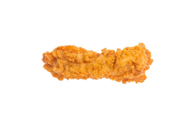 istock Crispy fried chicken strips from breast fillet isolated on white background 2185878385