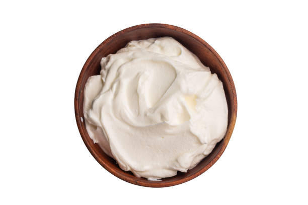 istock Dip sauce with Fresh Sour cream in a bowl isoalted on white background. top view 2185878439