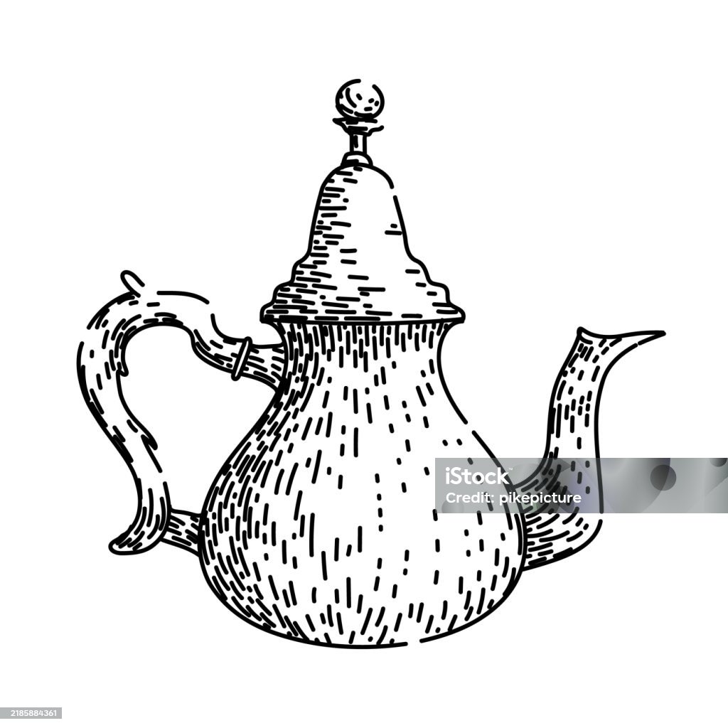 Tea Pot Scetch Retro Teapot Sketch Hand Drawn Vector Stock Illustration - Download ...