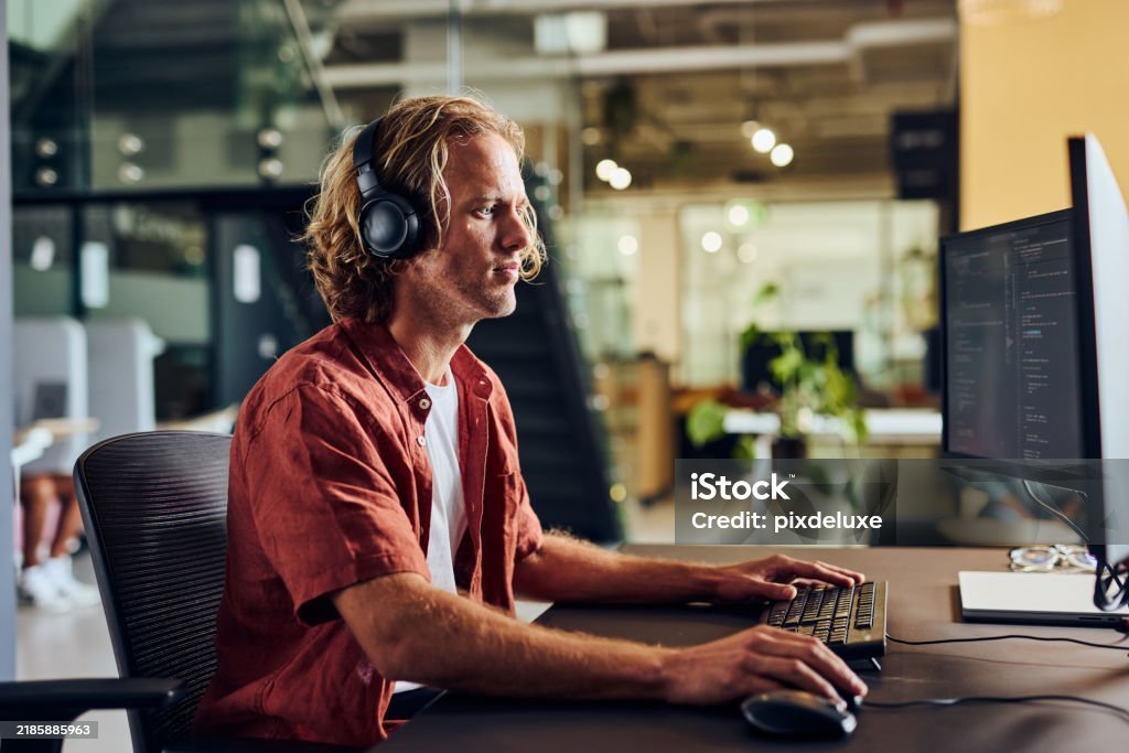 Computer Programmer Coding Artificial Intelligence In Modern Office ...