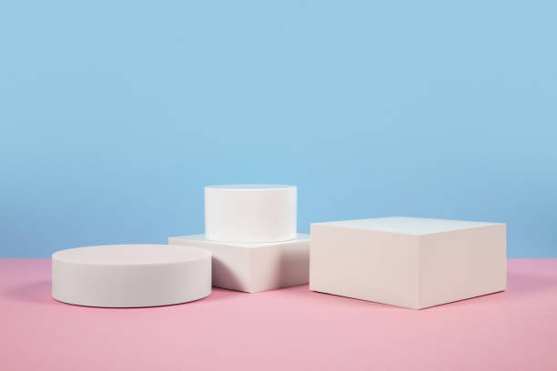 istock Blue and pink background for product presentation. Empty podiums. Mockup 2185891098