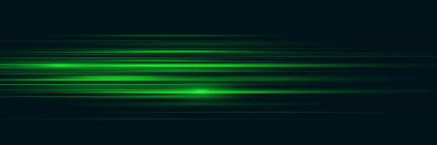 istock Particle motion effect. Magic of moving fast lines. Green special effect, speed line. Laser beams, horizontal light rays. Glowing flare spark and flash lights. Luminous trail. Vector 2185893925