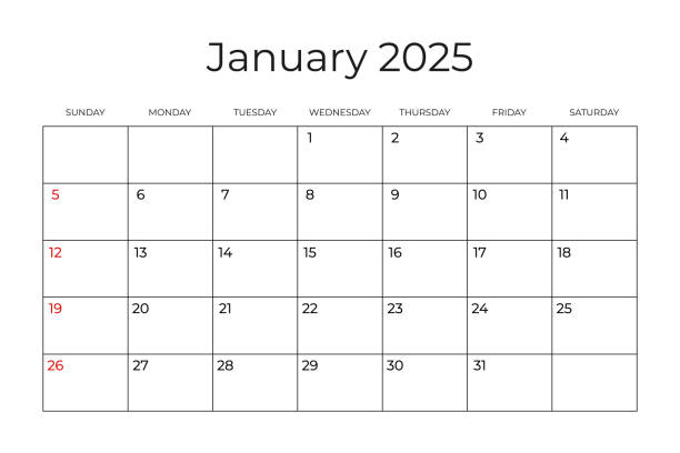 istock Printable Monthly Calendar template for January 2025. Week Starts on SUNDAY. Wall Calendar in a Minimalist Style. Simple and clean design. Vector illustration 2185897644