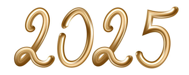 istock Golden metallic number 2025 isolated on a transparent background. Hand drawn glossy elegance 3d-illustration for 2025 New Year 2185897654