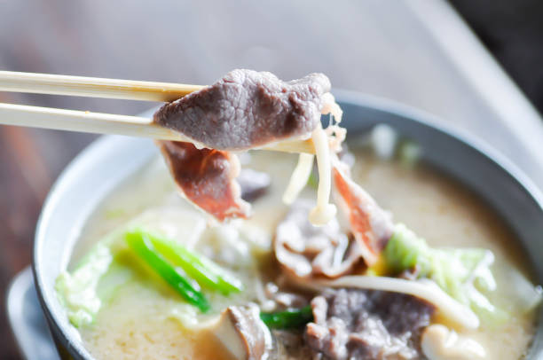 pork soup or vegetable soup with pork , miso soup for eat