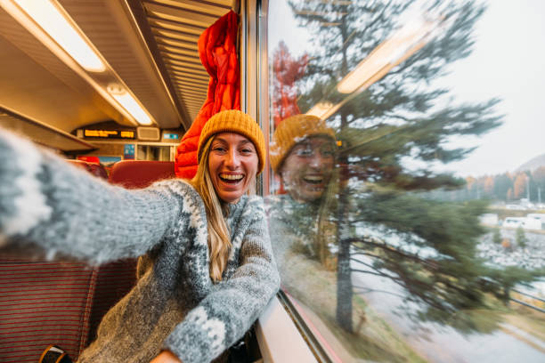 istock Woman Taking a Selfie on a Scenic Train Ride 2185898661