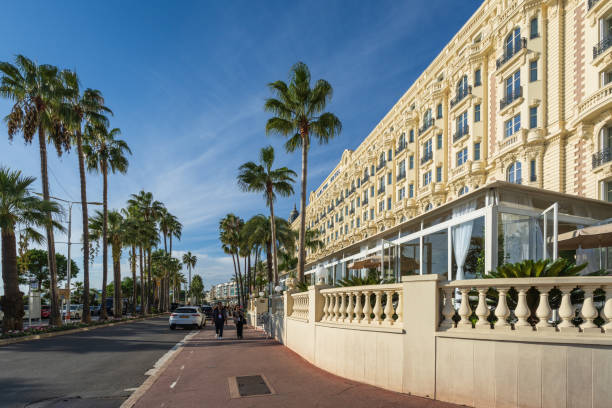 Cannes, France - October 23, 2024: View of the famous corner dome of the Intercontinental Hotel on the Croisette promenade